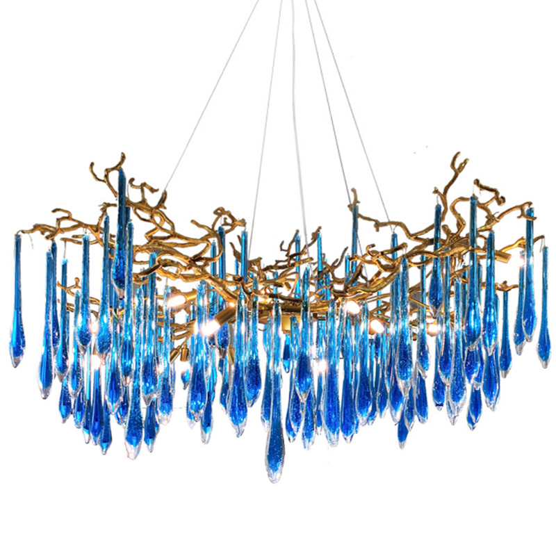 Люстра Blue Fountain Chandelier  Золотой Синий в Омске | Loft Concept 