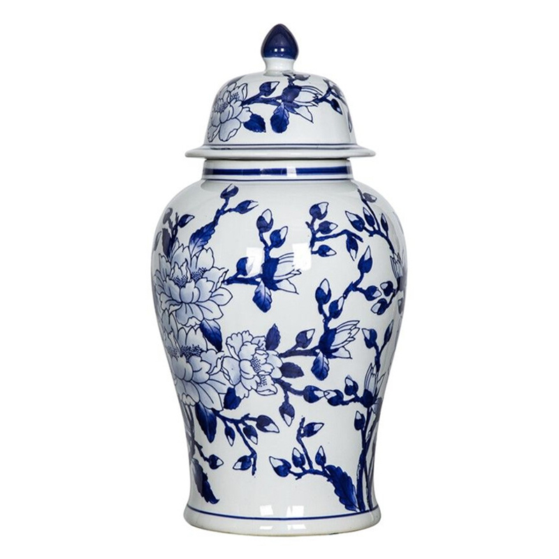 Ваза с крышкой и синим цветочным узором Blue & White Ornament Белый Синий Ваза с крышкой и синим цветочным узором Blue & White Ornament Белый Синий в Омске | Loft Concept