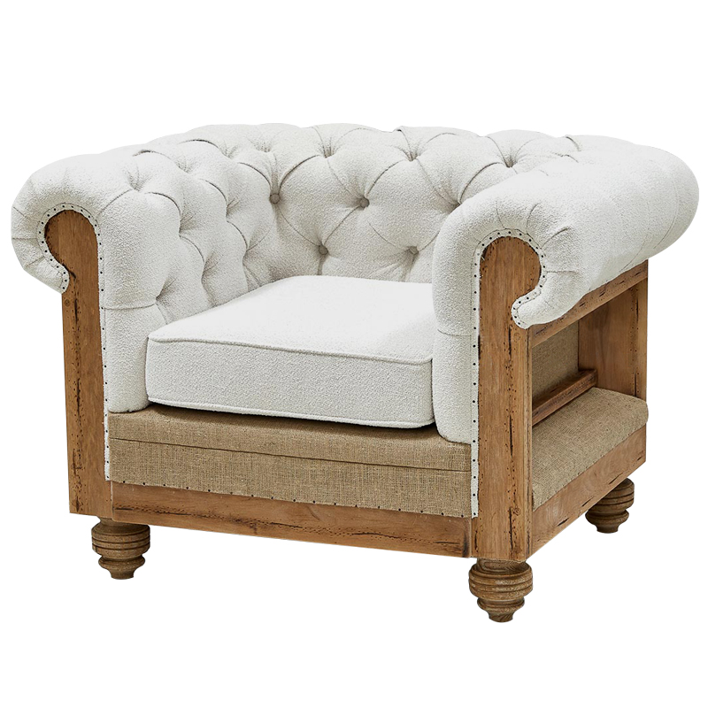 Кресло Deconstructed Chesterfield Armchair White Boucle Белый Древесина в Омске | Loft Concept 