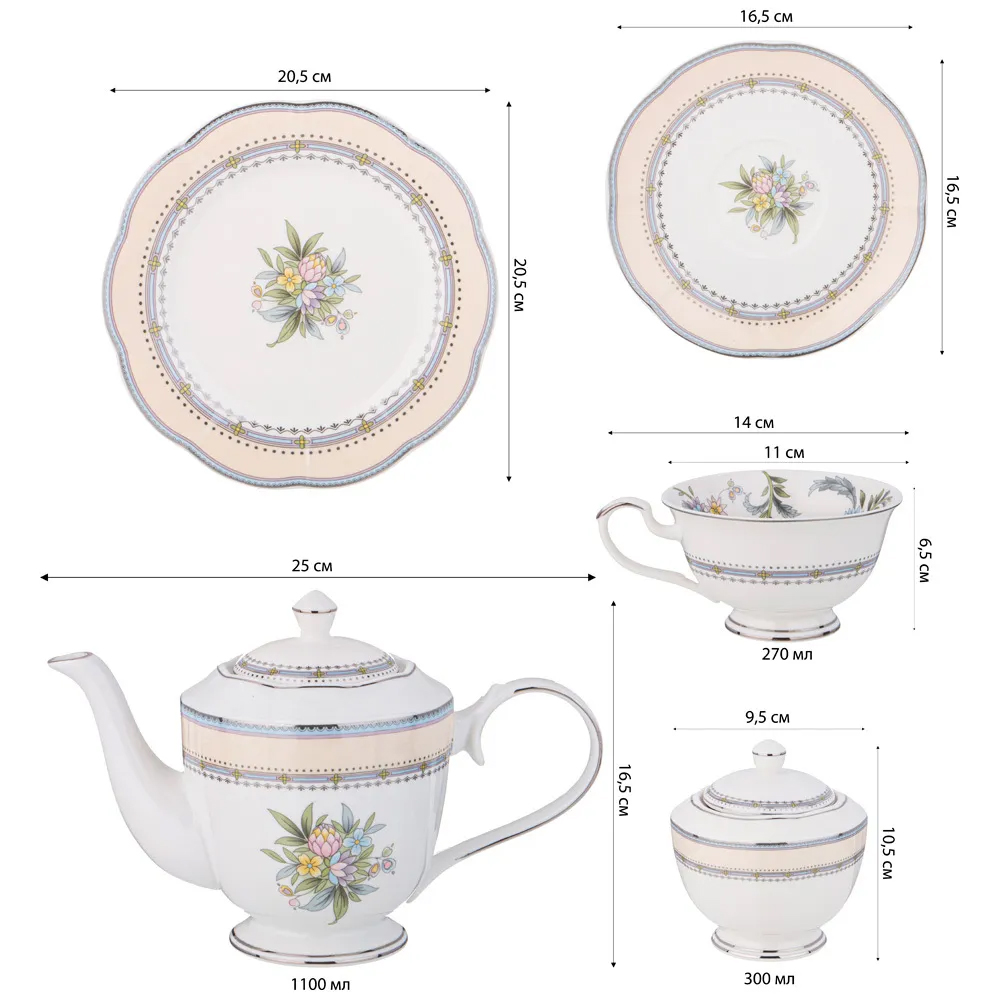 Чайный сервиз из фарфора на 6 персон 20 предметов Tea Flower Set в Омске