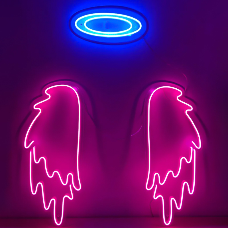 Неоновая настенная лампа Pink Wings Neon Wall Lamp Розовый Синий в Омске | Loft Concept 