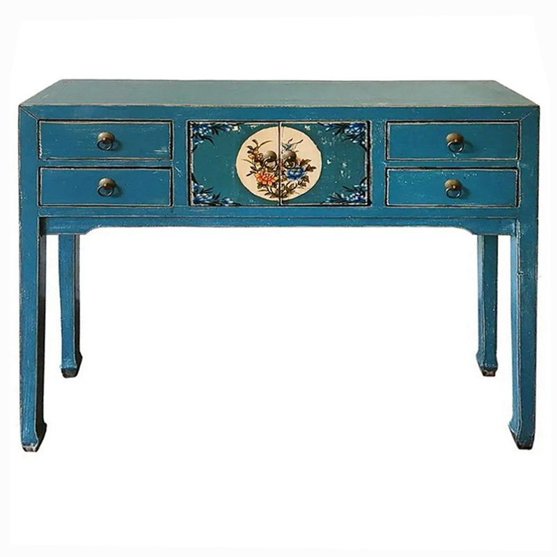 Консоль в китайском стиле с 4-мя ящиками Chinese Elm Console Table Синий в Омске | Loft Concept 