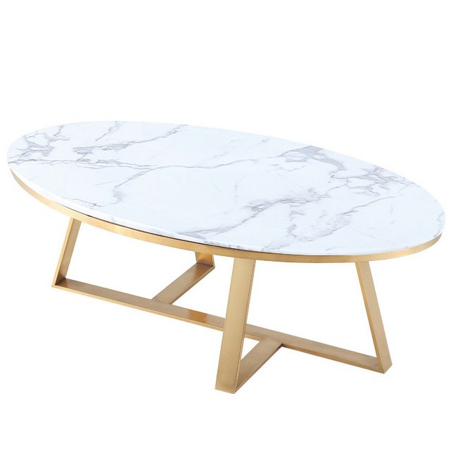 Кофейный стол Marble Oval Table Латунь Белый в Омске | Loft Concept 