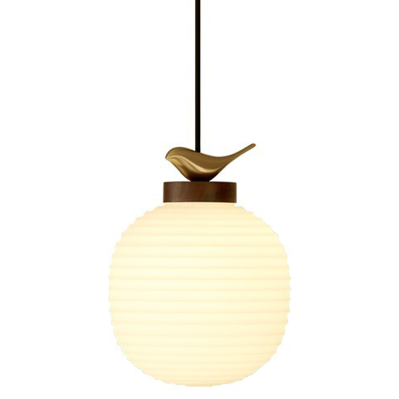 Светильник с птичкой Bird On a Lantern Hanging Lamp Коричневый Белое матовое стекло Латунь в Омске | Loft Concept 