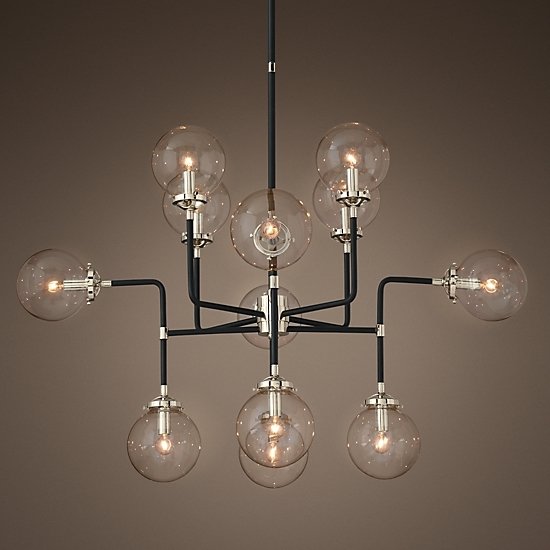 Люстра BISTRO GLOBE CLEAR GLASS SILVER CHANDELIER 12 Черный Серебряный Прозрачное Стекло в Омске | Loft Concept 