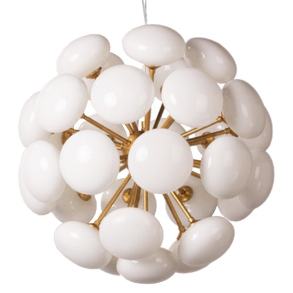 Люстра Mid-Century Sputnik Milk Glass Chandelier Золотой Прозрачный белый в Омске | Loft Concept 