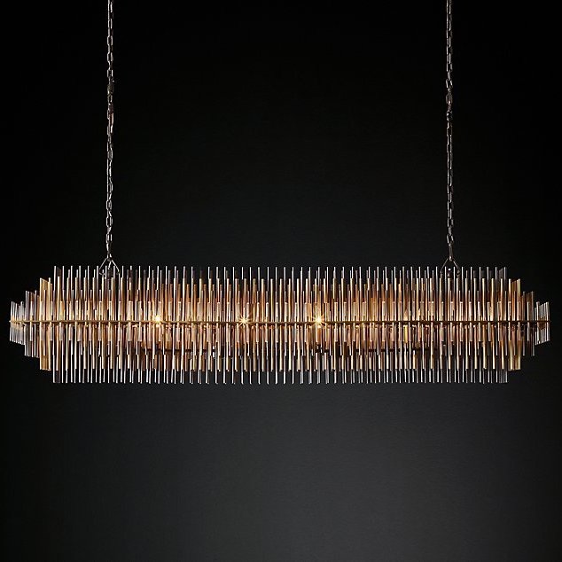 Люстра Restoration Hardware Emile Linear Chandelier Латунь Античная полированная Прозрачный Оловянный Темная бронза в Омске | Loft Concept 