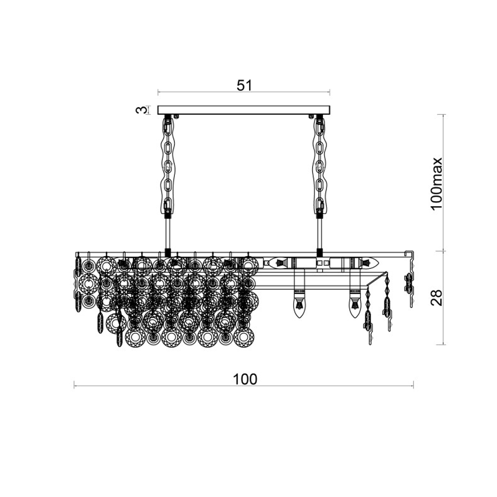 Люстра овальная каскадная с подвесками в форме колец Galaxy of Light в Омске