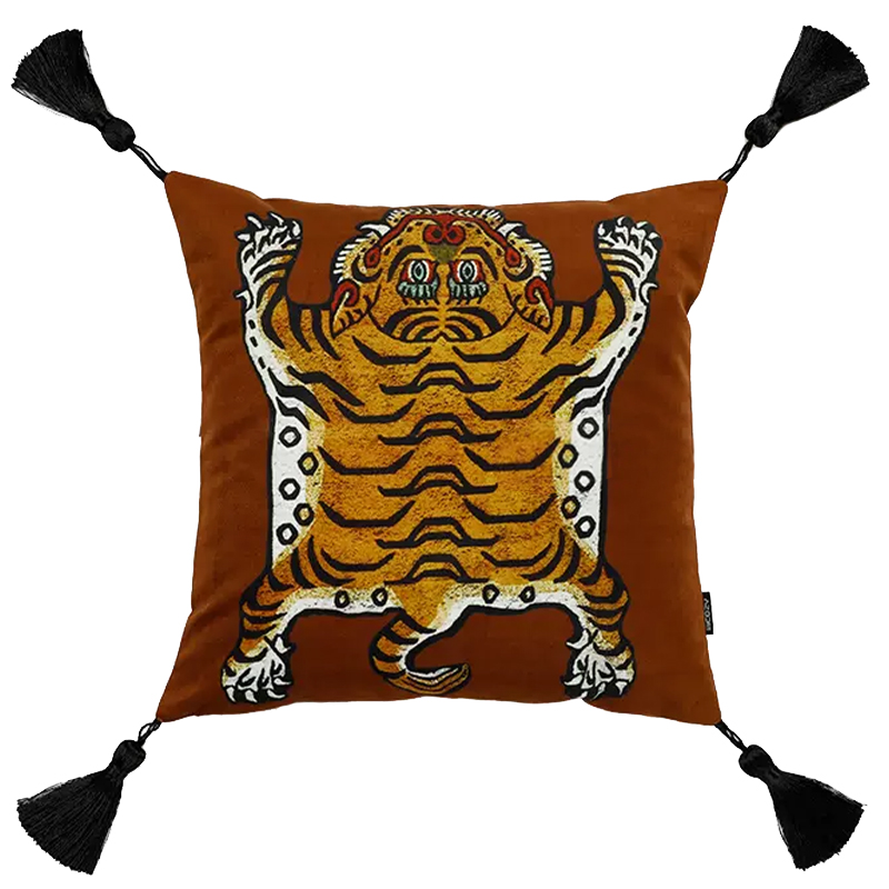 Коричневая Подушка Тибетский Тигр TIBETAN TIGER Коричневый Золотой Бежевый в Омске | Loft Concept 