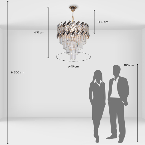 Люстра многоярусная с переплетенными металлическими элементами черного и золотого цвета и прозрачными хрустальными подвесками Empire Chandelier Crystal в Омске