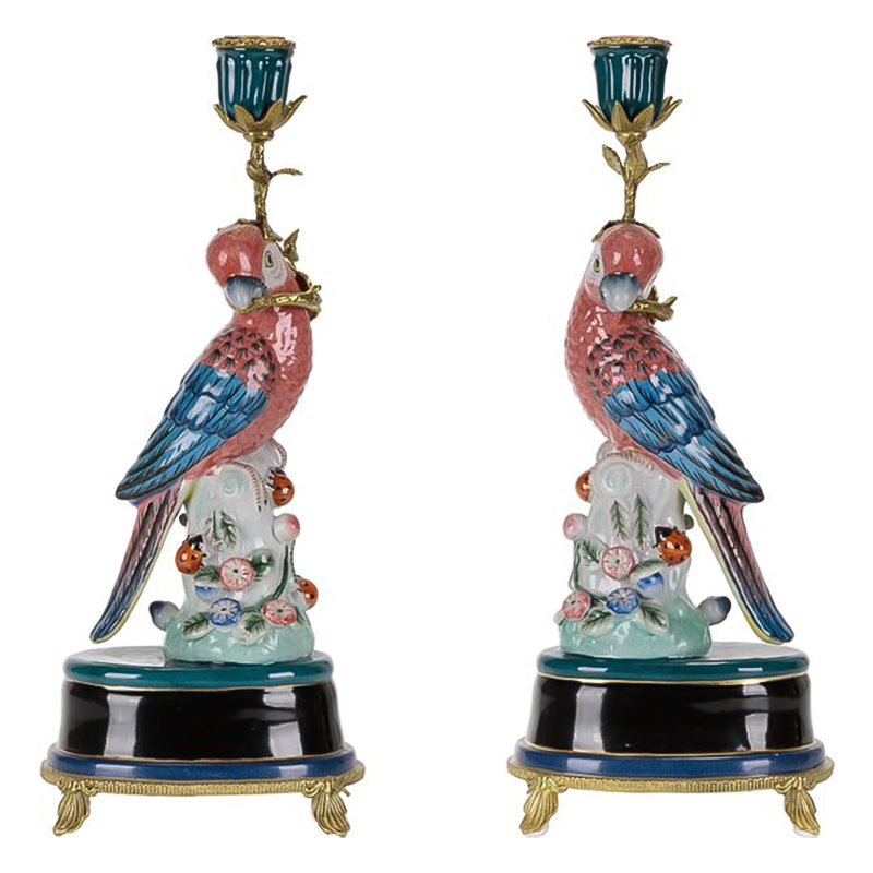 Подсвечник Red Blue Parrot Candlestick L or R Бронза Красный Синий в Омске | Loft Concept 