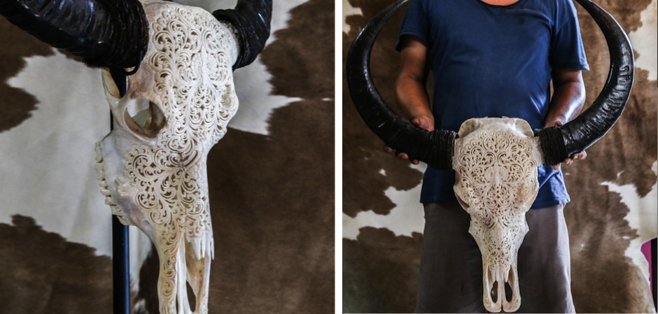 Череп буйвола с резьбой Buffalo Skull Tribal Carving Череп буйвола с резьбой Buffalo Skull Tribal Carving - Loft-Concept в Омске