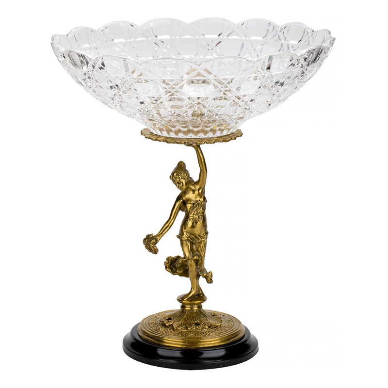 Чаша стеклянная прозрачная на бронзовой подставке с фигуркой девушки Eden Garden Прозрачное Стекло Бронза в Омске | Loft Concept 