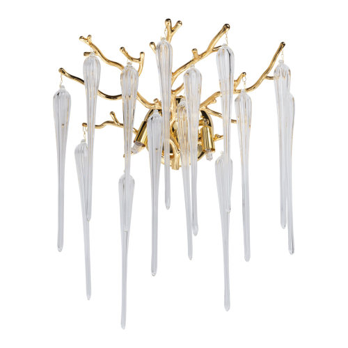 Бра золотого цвета с разветвленными ветвями и длинными прозрачными подвесками в форме стеклянных сосулек Droplet Chandelier Золотой Прозрачный в Омске | Loft Concept 