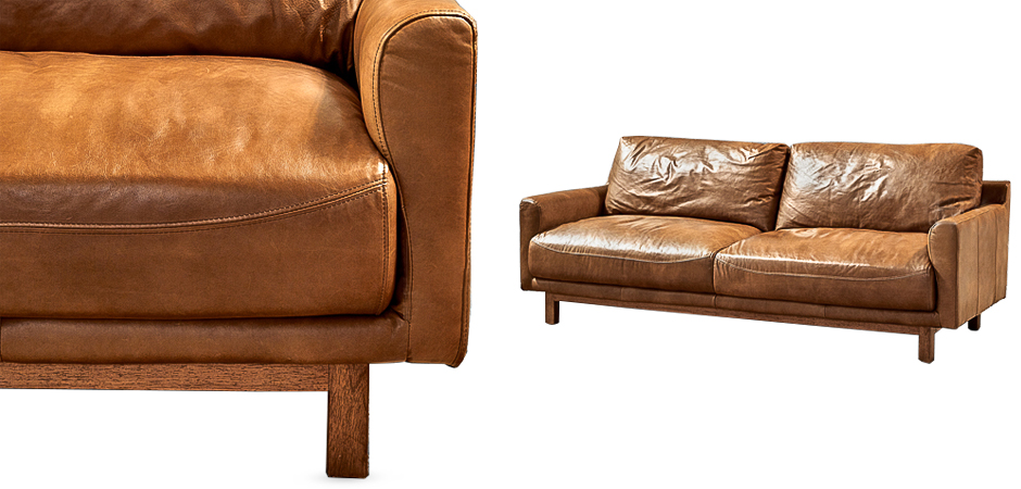 Диван Caramel Leather & Wood Triple Sofa Диван Caramel Leather & Wood Triple Sofa - Loft-Concept в Омске