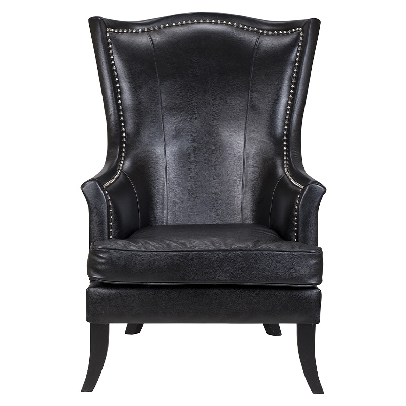 Кресло из натуральной кожи на 4-х деревянных ножках из массива бука Daniel Leather Armchair black Черный в Омске | Loft Concept 