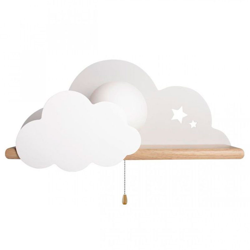 Бра с деревянной полкой белое Облако Wall Lamp White Cloud Белый Древесина в Омске | Loft Concept 