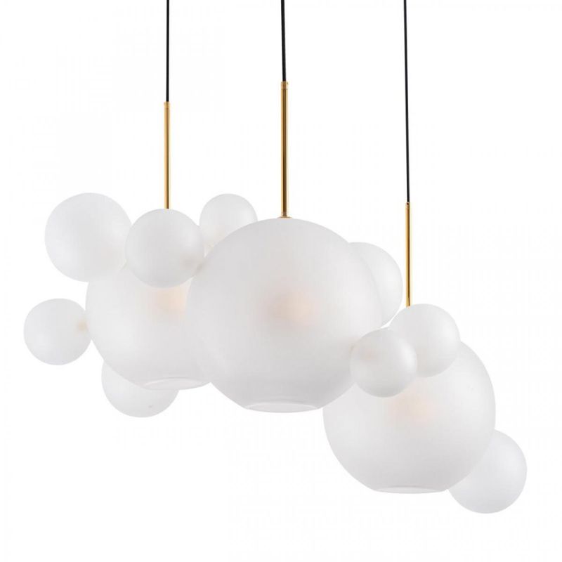 Светодиодный светильник Giopato & Coombes Bollr  Bubble Chandelier Circle матовое белое стекло 3 плафона Белый Золотой в Омске | Loft Concept 