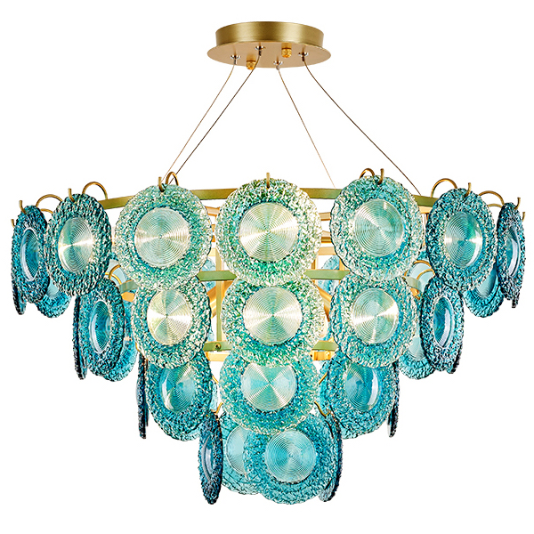 Люстра Blue Glass disk Chandelier Золотой Голубой в Омске | Loft Concept 