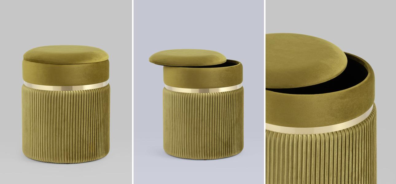 Пуф с ящиком оливковый Glossy Velor - фото
