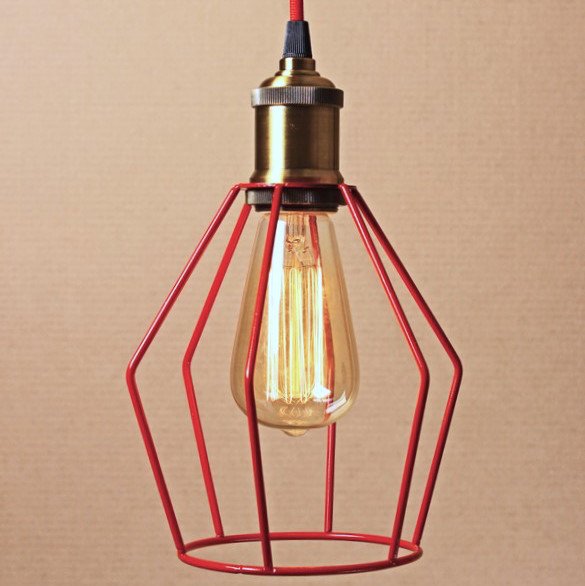 Подвесной светильник Wire Cage Pendant Trew Red Красный в Омске | Loft Concept 