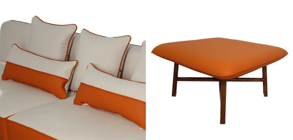 Угловой Диван с отделкой из ротанга Nava Rattan Decor Sofa Orange Угловой Диван с отделкой из ротанга Nava Rattan Decor Sofa Orange - Loft-Concept в Омске