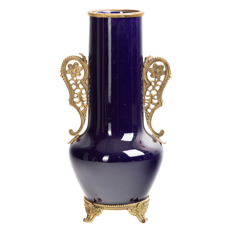 Ваза темно-синяя фарфоровая с бронзовыми ручками и ножками Eden Garden Темно-синий Бронза в Омске | Loft Concept 