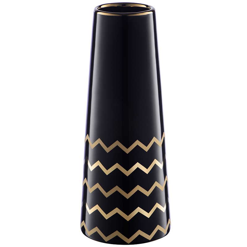 Ваза Black Chevron Gold Vase Глянцевый черный Глянцевое золото в Омске | Loft Concept 