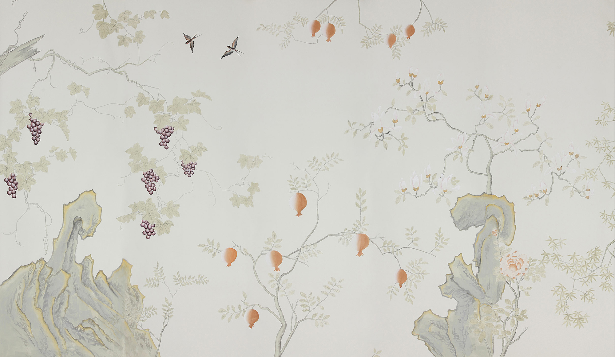 Обои ручная роспись Summer Night Blossom Colourway SC-122 on Bleached white dyed silk Обои ручная роспись Summer Night Blossom Colourway SC-122 on Bleached white dyed silk - постер Loft-Concept в Омске