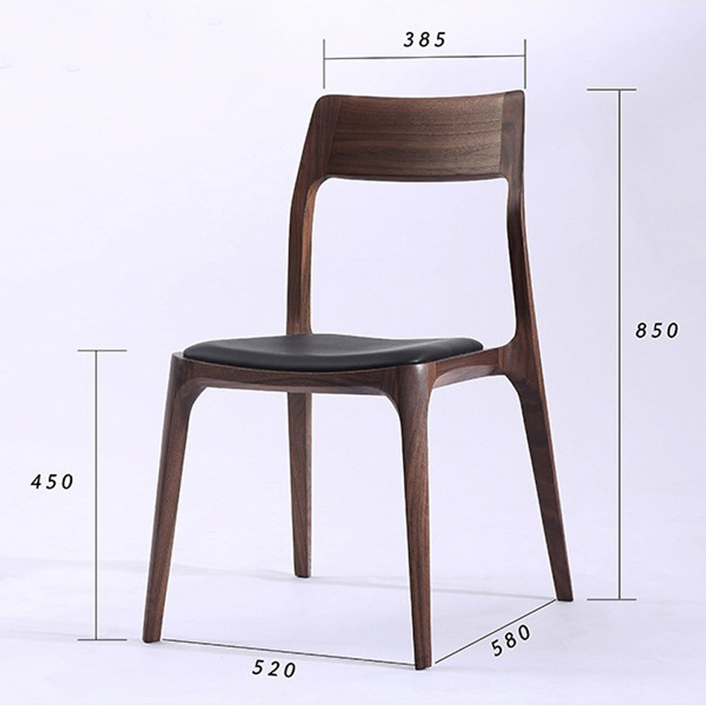 Стул деревянный с мягким сиденьем из черной натуральной кожи Moon Walnut Furniture в Омске