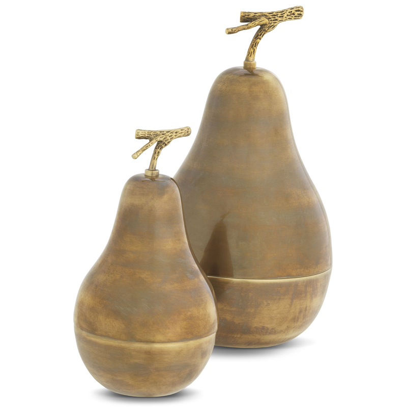 Комплект шкатулок Eichholtz Box Pear Set of 2 brass Винтажная латунь в Омске | Loft Concept 