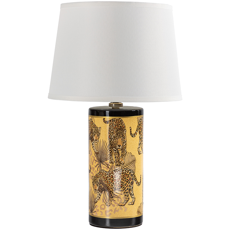 Настольная лампа с абажуром Leopard Lampshade Yellow White Желтый Белый Черный в Омске | Loft Concept 