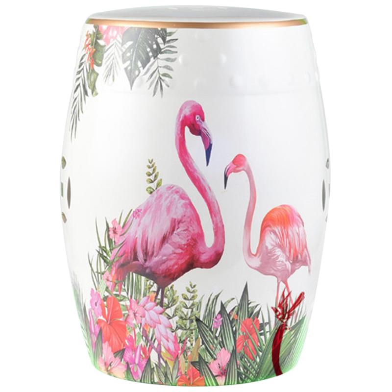 Керамический табурет Flamingo Tropical Animal Ceramic Stool White Белый Розовый Зеленый в Омске | Loft Concept 