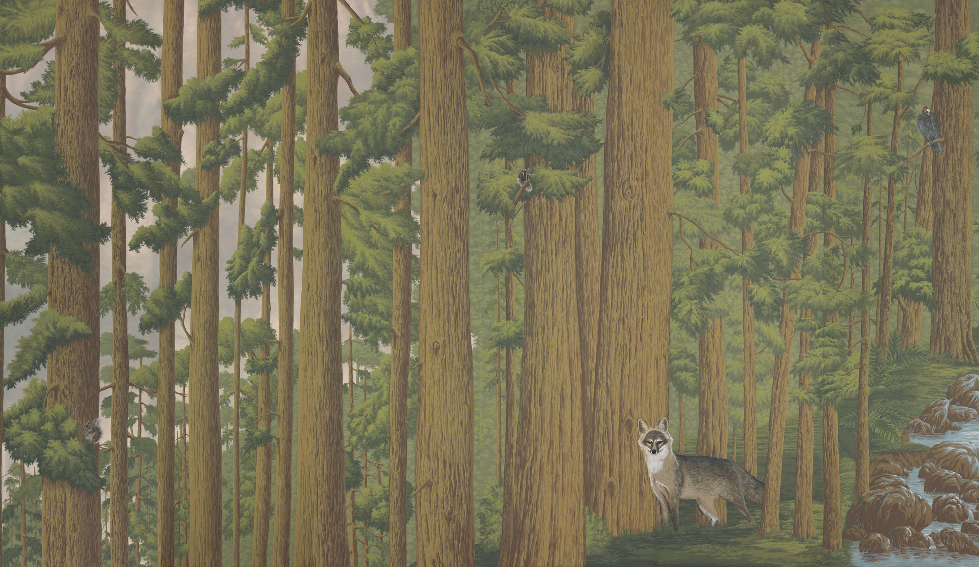 Обои ручная роспись Redwoods Roberts on Brushed Gold gilded paper Обои ручная роспись Redwoods Roberts on Brushed Gold gilded paper - постер Loft-Concept в Омске