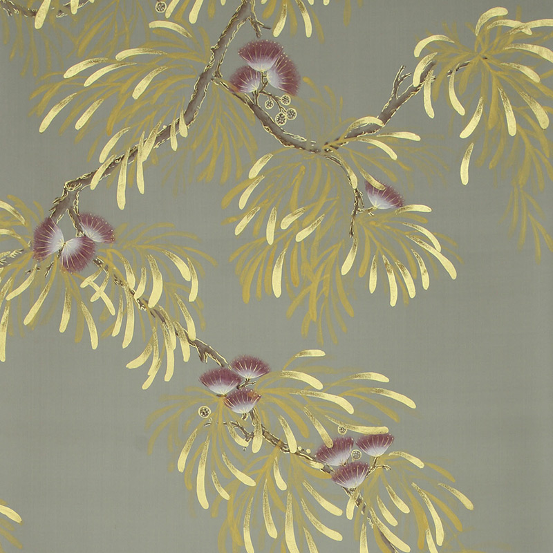 Обои ручная роспись Silk Tree Colourway SC-80 on Pale Grey dyed silk  в Омске | Loft Concept 