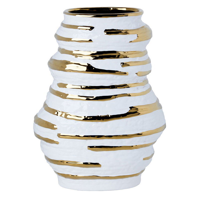 Ваза белая с рельефной поверхностью и золотыми полосами Vase Beehive Белый Золотой Ваза белая с рельефной поверхностью и золотыми полосами Vase Beehive Белый Золотой в Омске | Loft Concept
