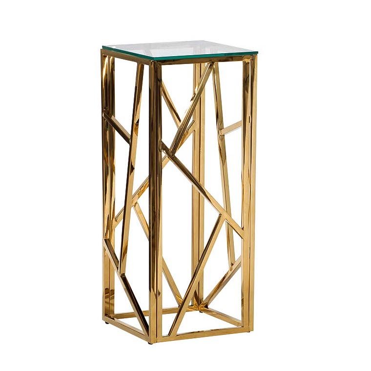 Подставка Serene Furnishing Gold Clear Glass Top stand Прозрачное Стекло Золотой в Омске | Loft Concept 