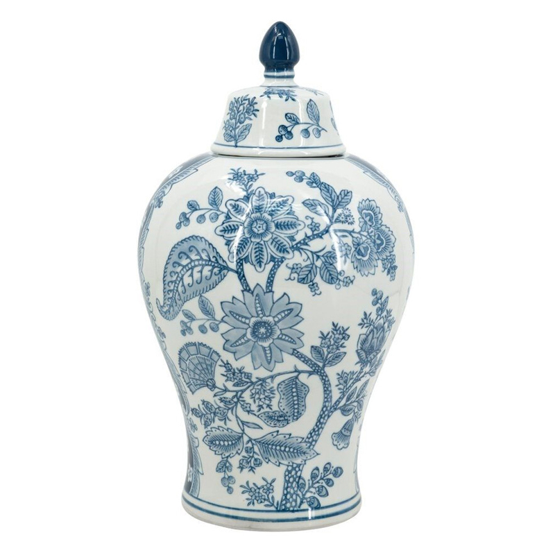 Ваза с крышкой и голубым цветочным рисунком 37 см Blue & White Ornament Белый Голубой в Омске | Loft Concept 