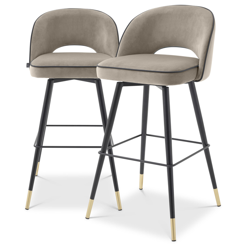 Комплект барных стульев Eichholtz Bar Stool Cliff set of 2 greige Черный Латунь Бежево-серый в Омске | Loft Concept 