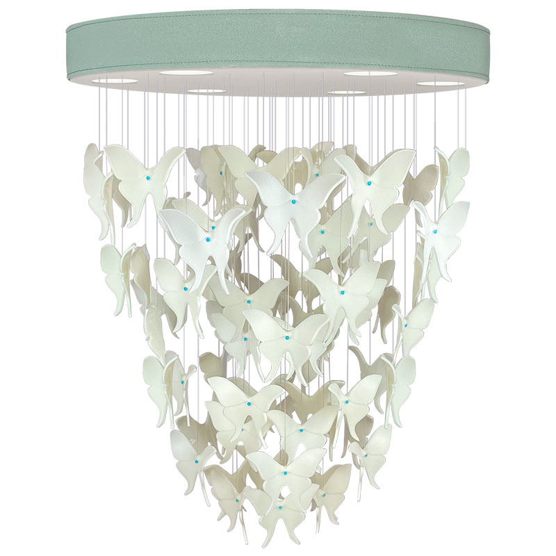 Люстра Белые Бабочки Светло-Зеленая база Night Butterflies Chandelier Зеленый Белый в Омске | Loft Concept 