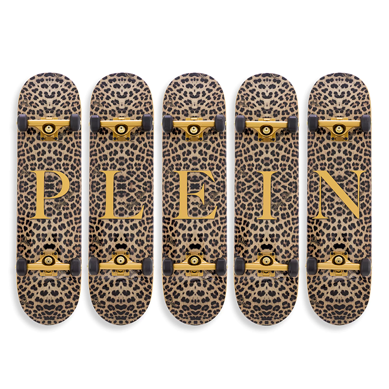 Арт-объект на стену Philipp Plein Skateboard Leopard PLEIN Бежевый Коричневый Черный Золотой в Омске | Loft Concept 