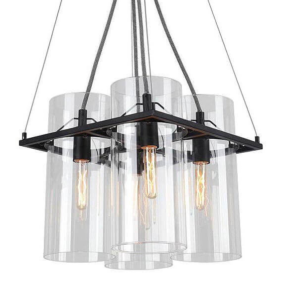 Люстра Glass Cylinder Chandelier Прозрачный Черный в Омске | Loft Concept 