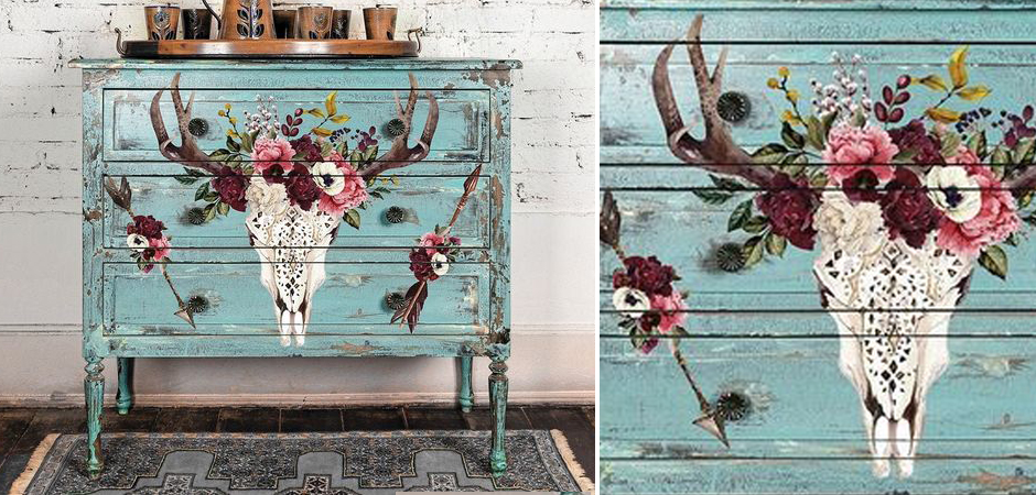 Комод Прованс Голубой роспись Череп Буйвола - Loft-Concept в Омске