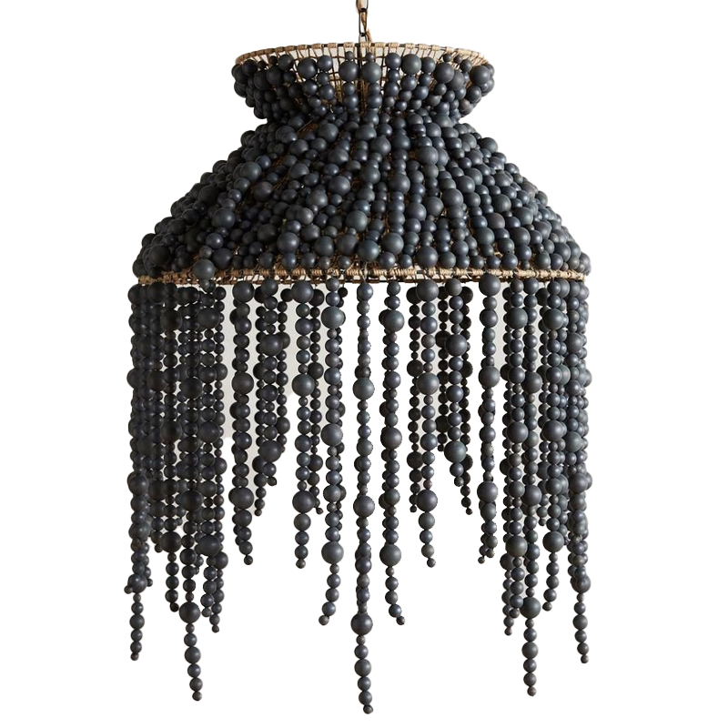 Подвесной светильник с абажуром украшенным черными бусинами Wooden Beads Chandelier Black Черный Коричневый Подвесной светильник с абажуром украшенным черными бусинами Wooden Beads Chandelier Black Черный Коричневый в Омске | Loft Concept