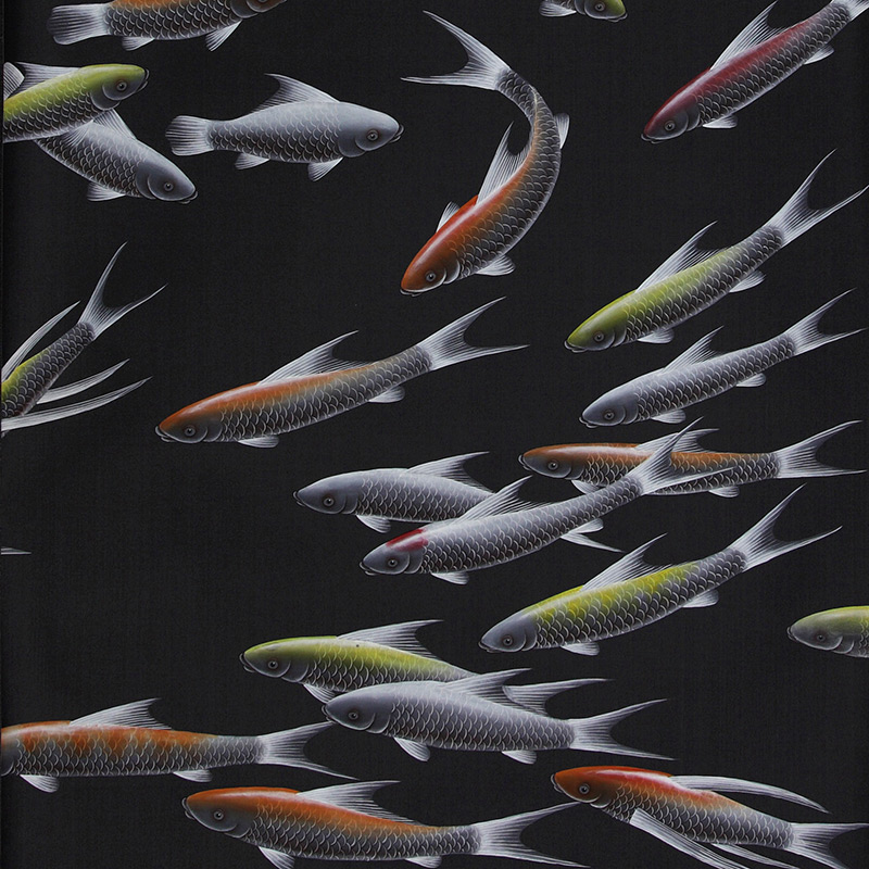 Обои ручная роспись Fishes Koi on Pitch dyed silk  в Омске | Loft Concept 