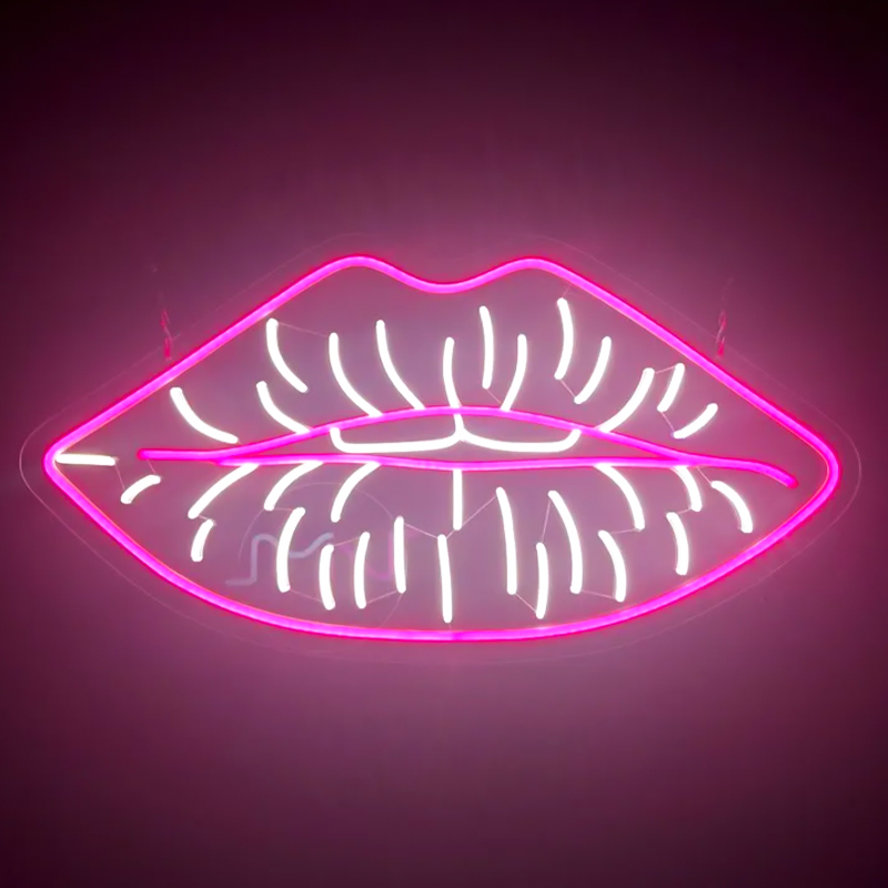 Неоновая настенная лампа Lips Neon Wall Lamp Розовый Белый в Омске | Loft Concept 