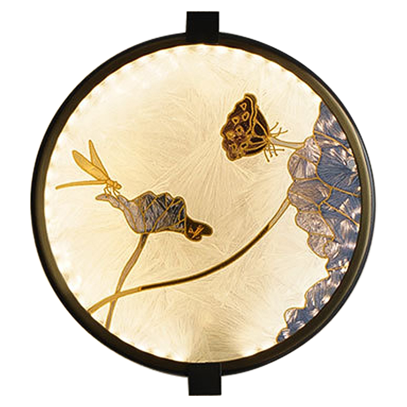 Настенный светильник Lotus Flowers and Dragonfly Round Wall Lamp Черный Латунь Бежевый Серый в Омске | Loft Concept 