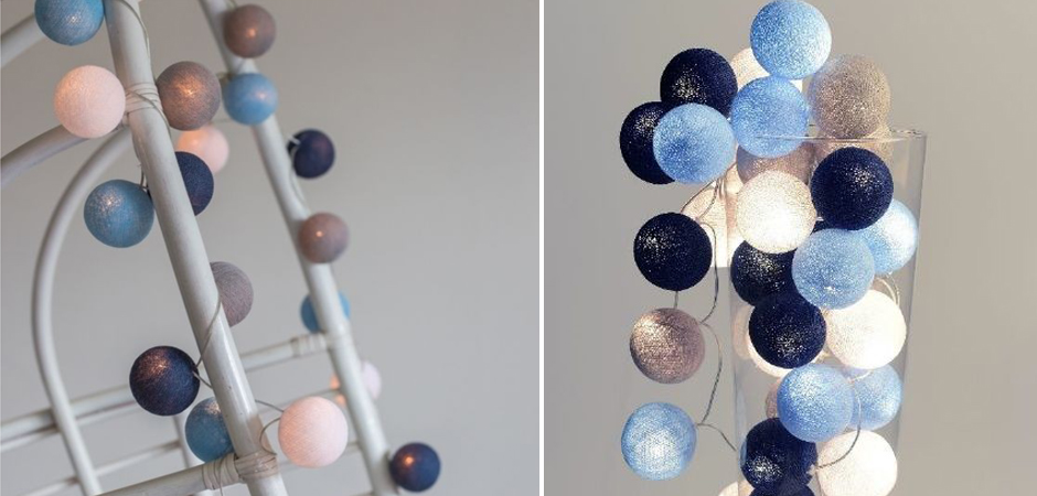 Гирлянда хлопковые фонарики Сotton Ball Sailor Blue - Loft-Concept в Омске