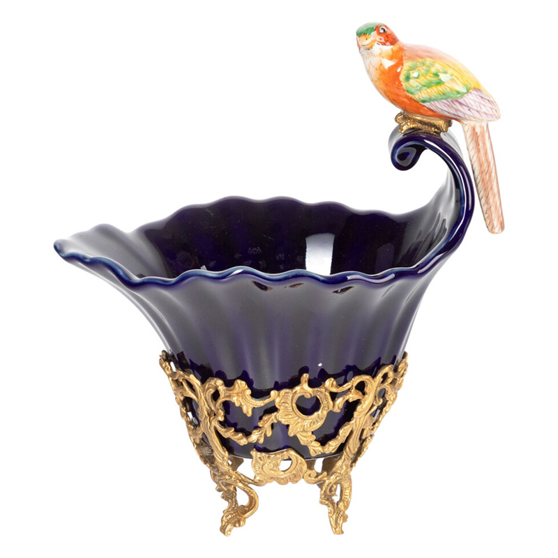 Чаша темно-синего цвета из фарфора с разноцветной птичкой Eden Garden porcelain and bronze Темно-синий Бронза Мульти Чаша темно-синего цвета из фарфора с разноцветной птичкой Eden Garden porcelain and bronze Темно-синий Бронза Мульти в Омске | Loft Concept