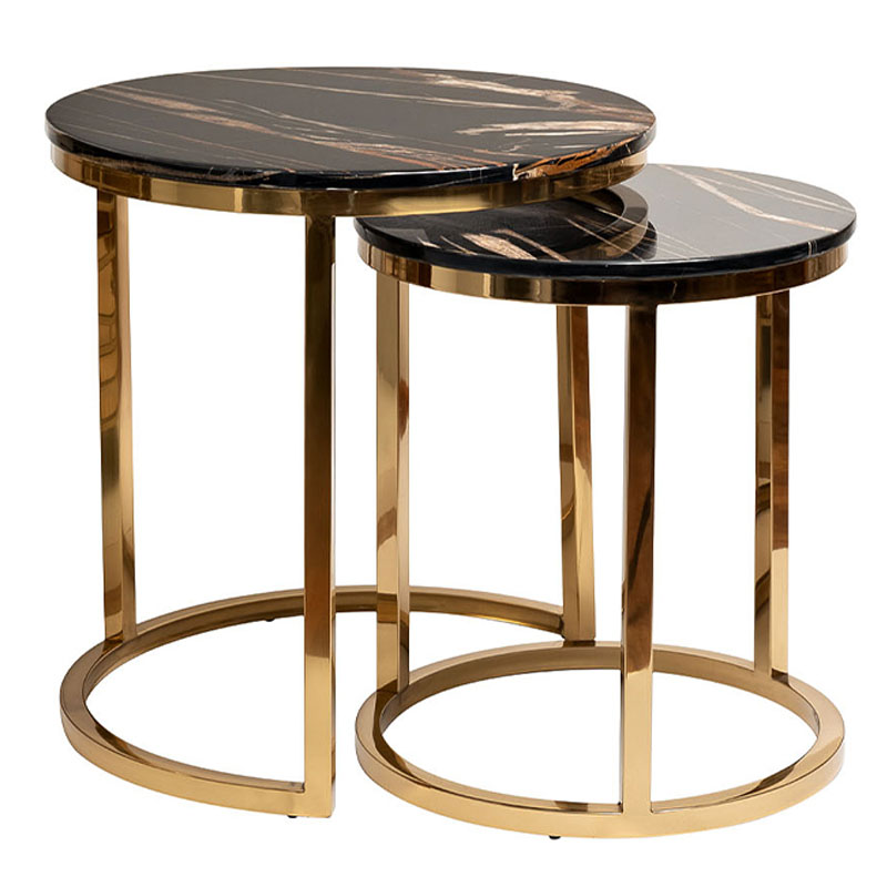 Комплект приставных столов Hewdonald Black Side Tables Глянцевое золото Черный в Омске | Loft Concept 